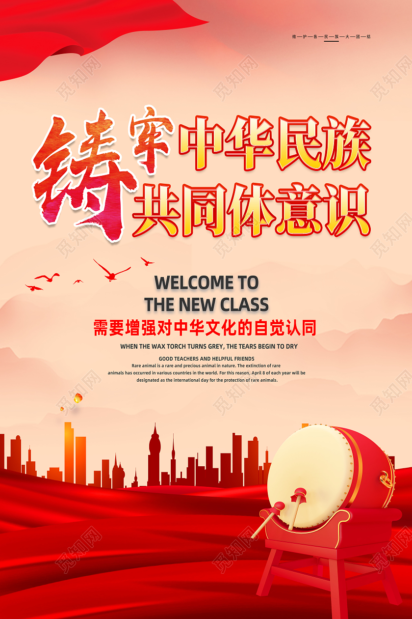 红色简约铸牢中华民族共同体意识海报