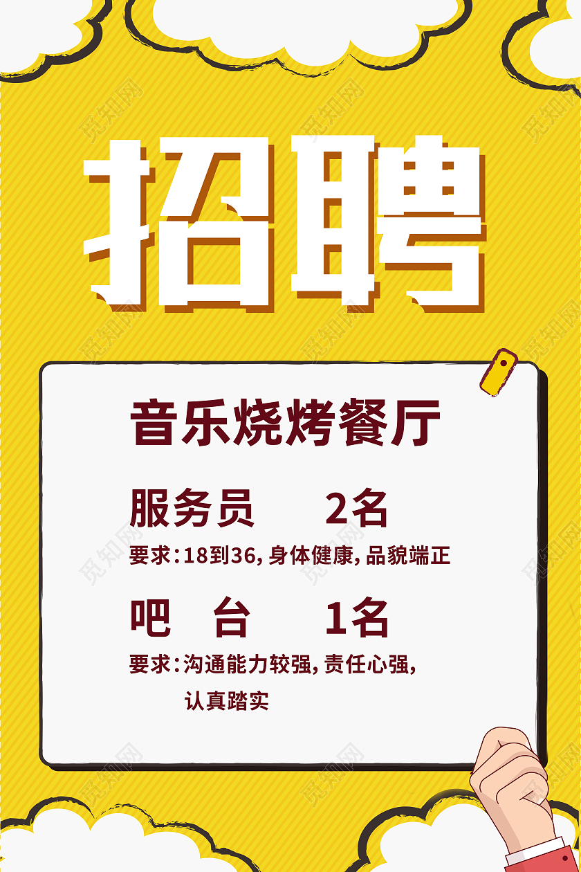 黄色简约招聘烧烤招聘海报