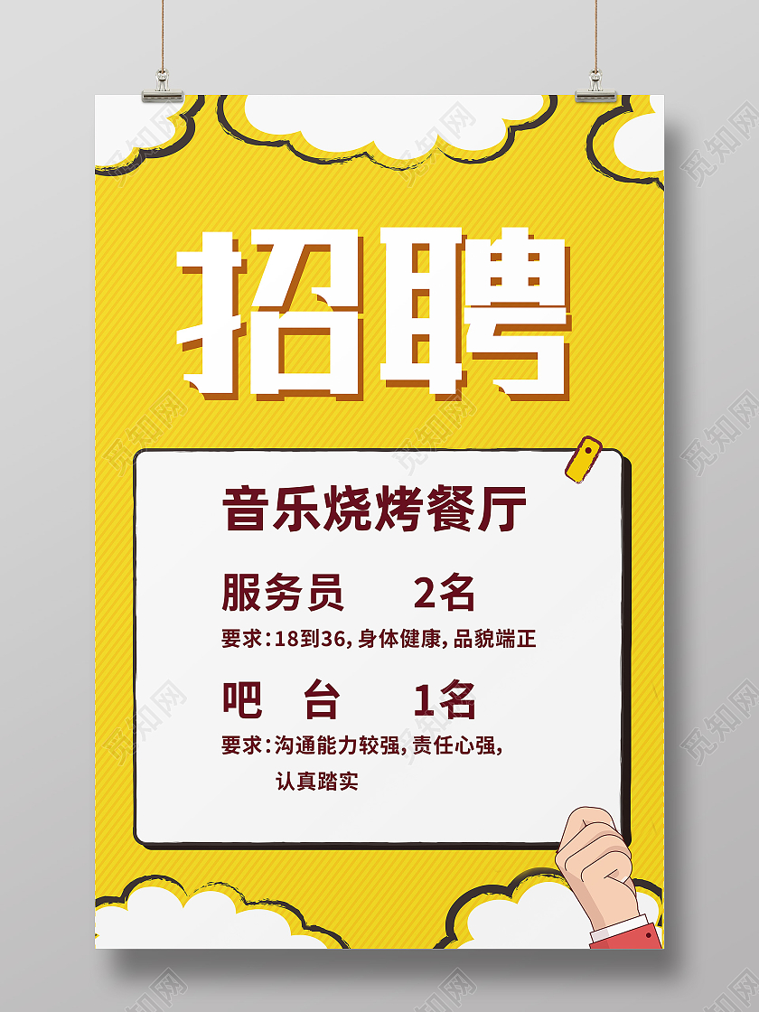 黄色简约招聘烧烤招聘海报