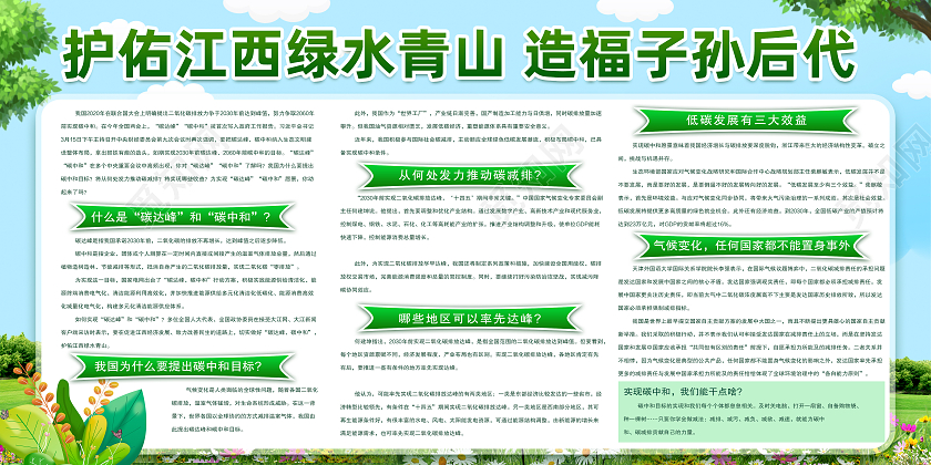 绿色简约护佑江西绿水青山造福子孙后代碳中和展板