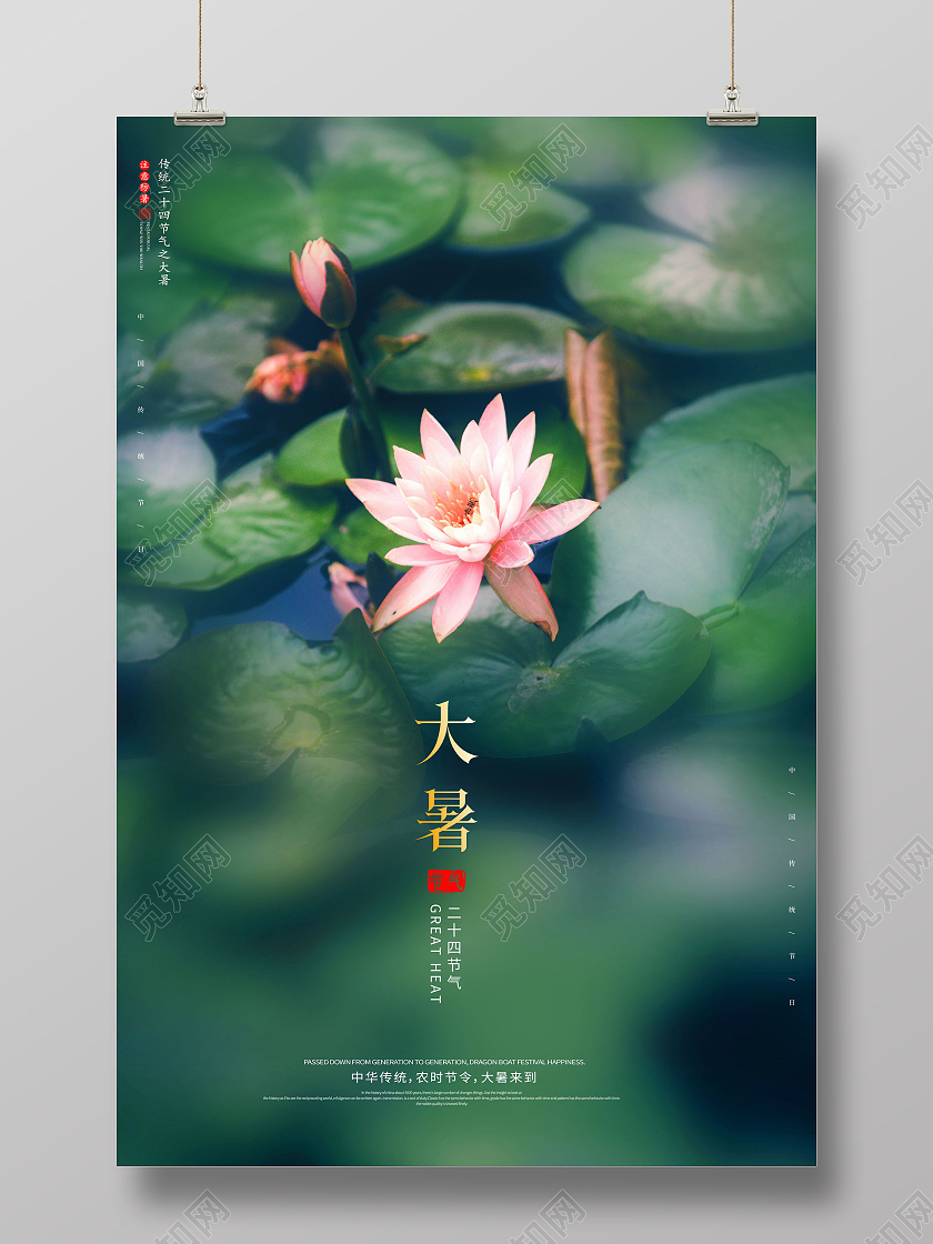 夏天荷花二十四节气大暑节气宣传海报二十四节气24节气大暑