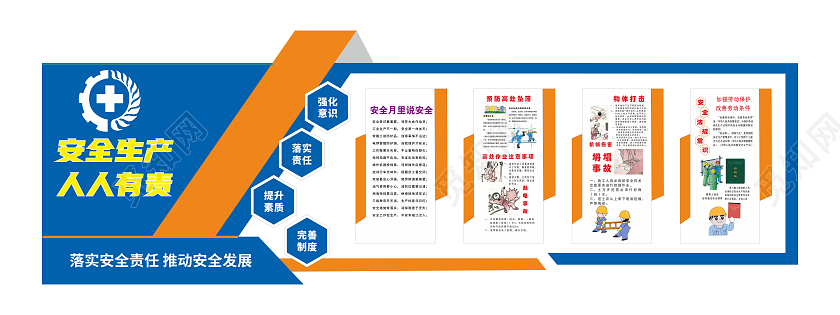 大气蓝色工地安全生产月文化墙安全生产人人有责文化墙