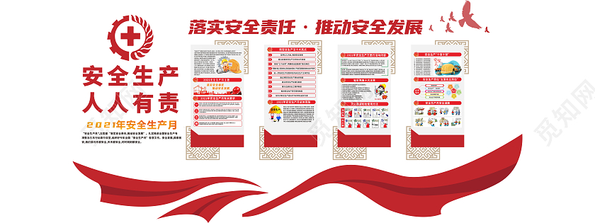 红色中式全国安全生产月工地安全生产月制度文化墙安全生产人人有责文化墙