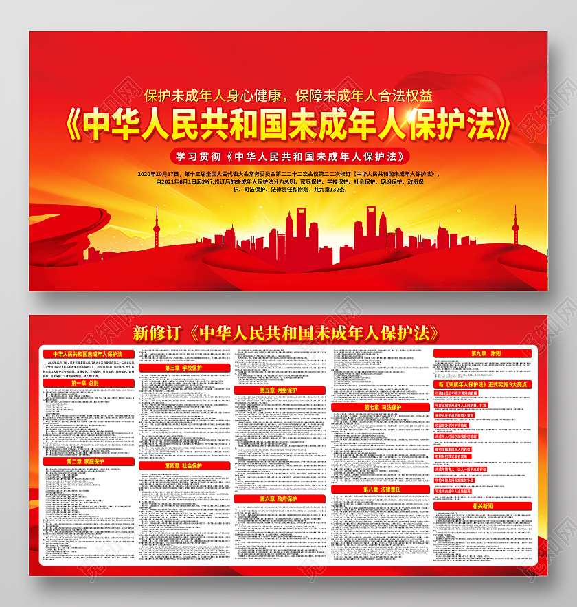 红色中华人民共和国未成年人保护法宣传栏