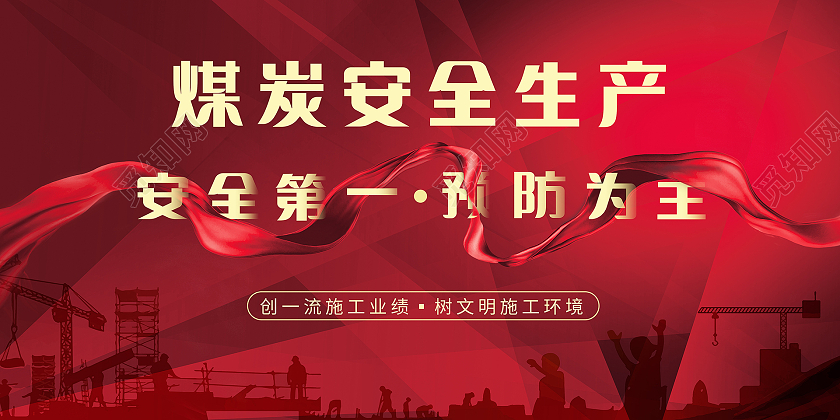 红色系煤矿安全生产展板