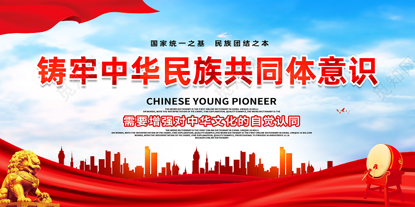红色简约铸牢中华民族共同体展板