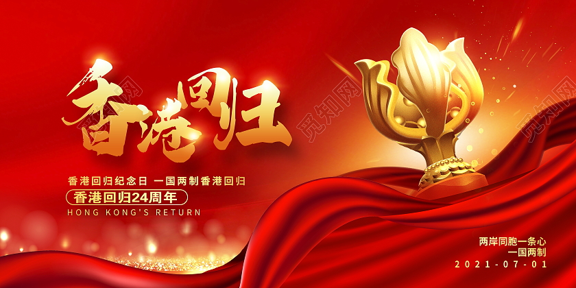 红色时尚香港回归24周年展板设计
