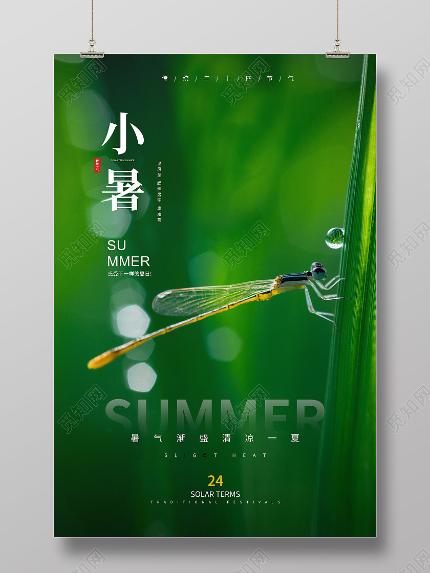 绿色清新简约小暑节气海报二十四节气24节日小暑