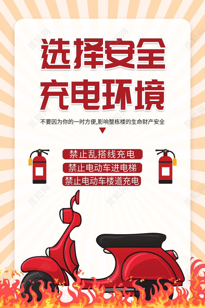 淡黄色简约选择安全充电环境宣传海报电动车安全