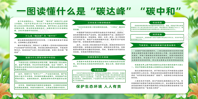 绿色简约一图读懂什么是碳达峰和碳中和碳中和展板