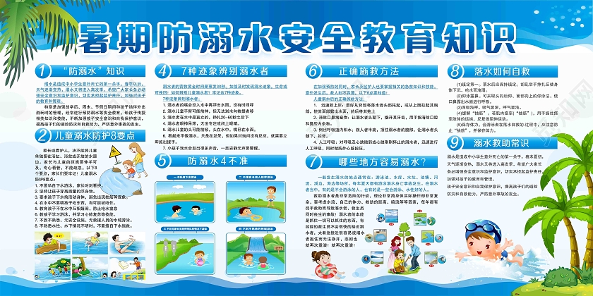 蓝色暑期防溺水安全教育知识宣传栏防溺水宣传栏