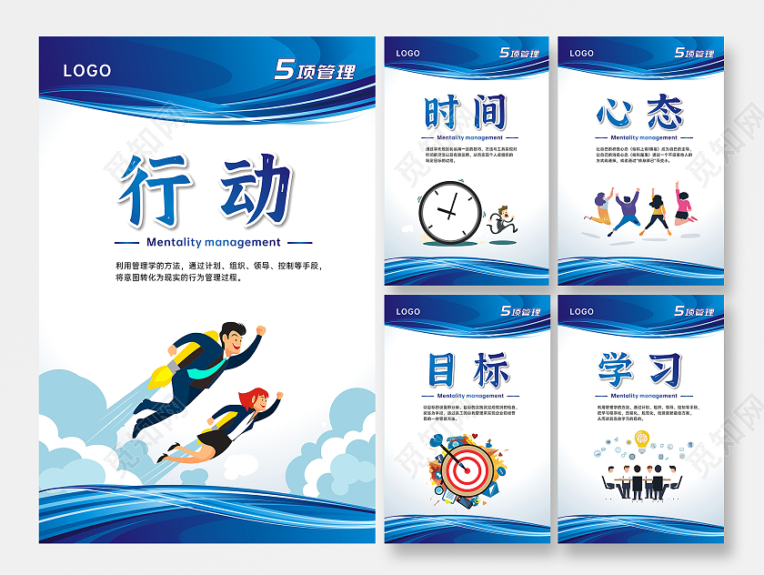 蓝色商务风格公司五项管理展板