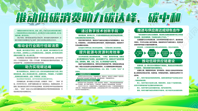 绿色推动低碳消费助力碳达峰碳中和碳中和低碳展板