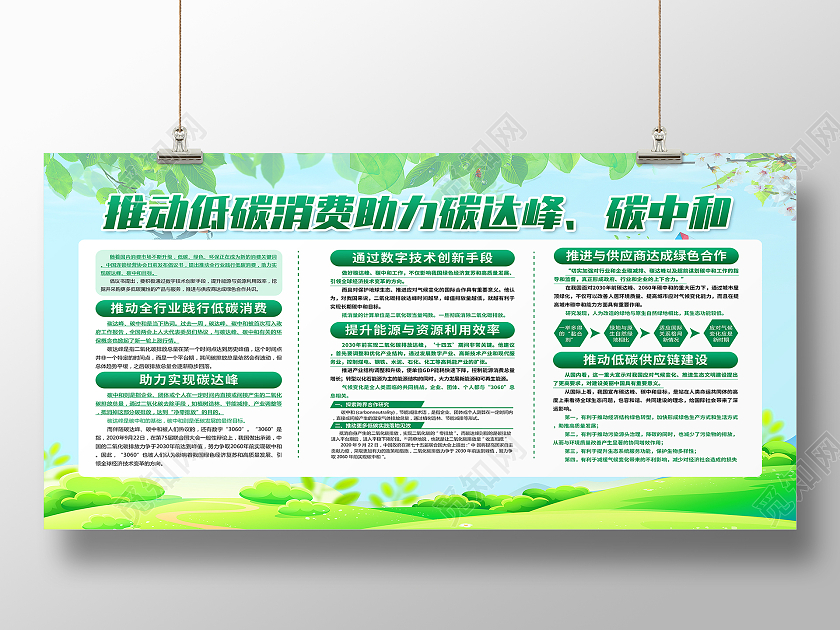 绿色推动低碳消费助力碳达峰碳中和碳中和低碳展板