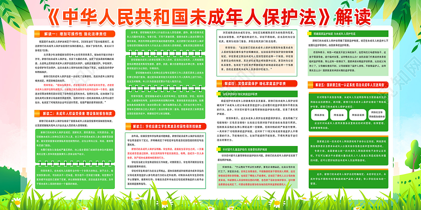 彩色草地手绘保护未成年人呵护身心健康未成年人保护法展板