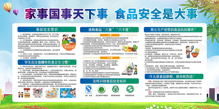 水彩风格食品安全展板校园食品安全宣传栏