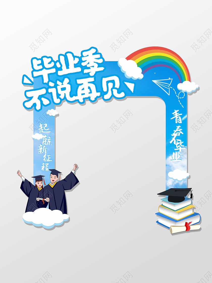 蓝色简约大气毕业季不说再见毕业季拍照框合影框