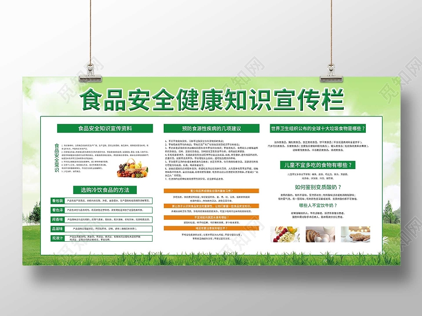 绿色小清新食品安全健康知识宣传栏展板