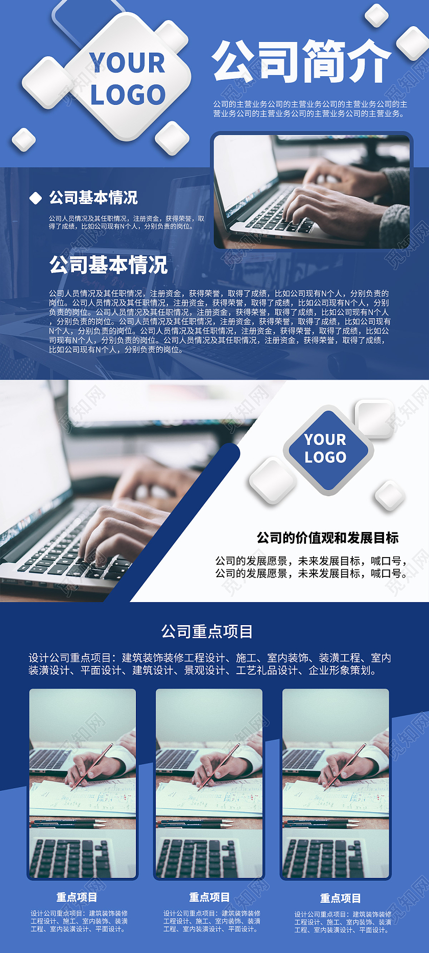 蓝色大气几何矢量公司介绍公司价值观和发展目标企业易拉宝展架企业公司易拉宝