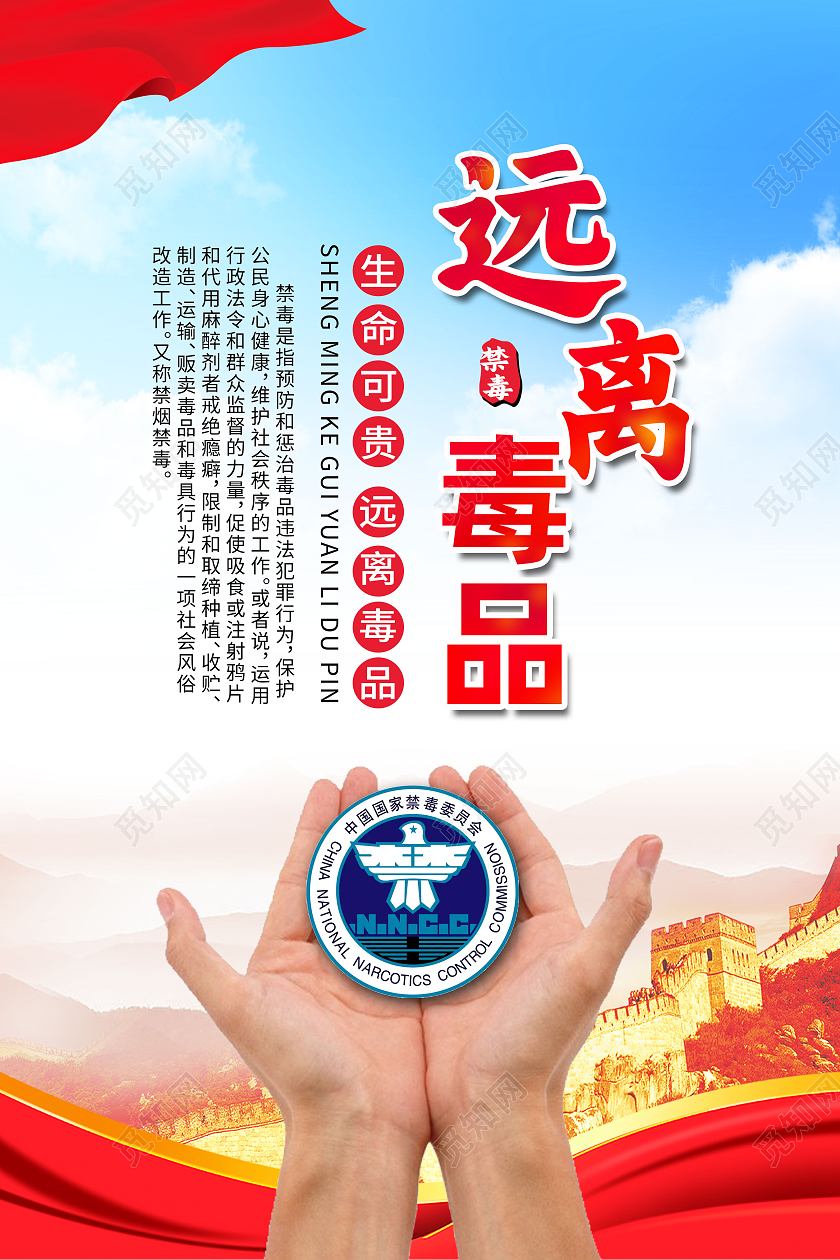 蓝色简约远离毒品国际禁毒日海报