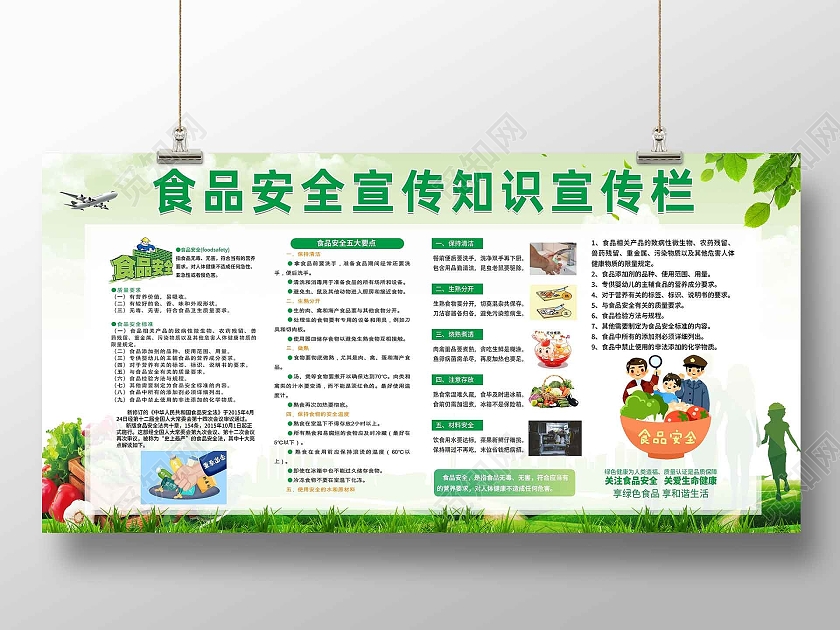 绿色简约食品安全宣传知识宣传栏食品安全宣传展板