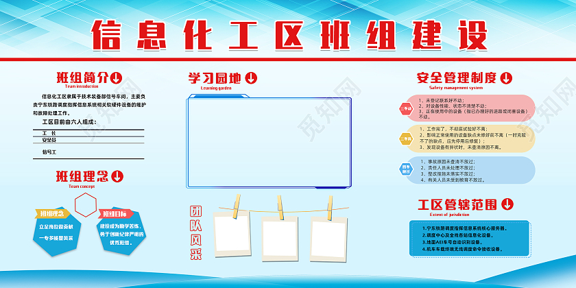 蓝色简约风信息化工区班组建设展板车间