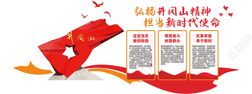 红色复古风格井冈山精神文化墙