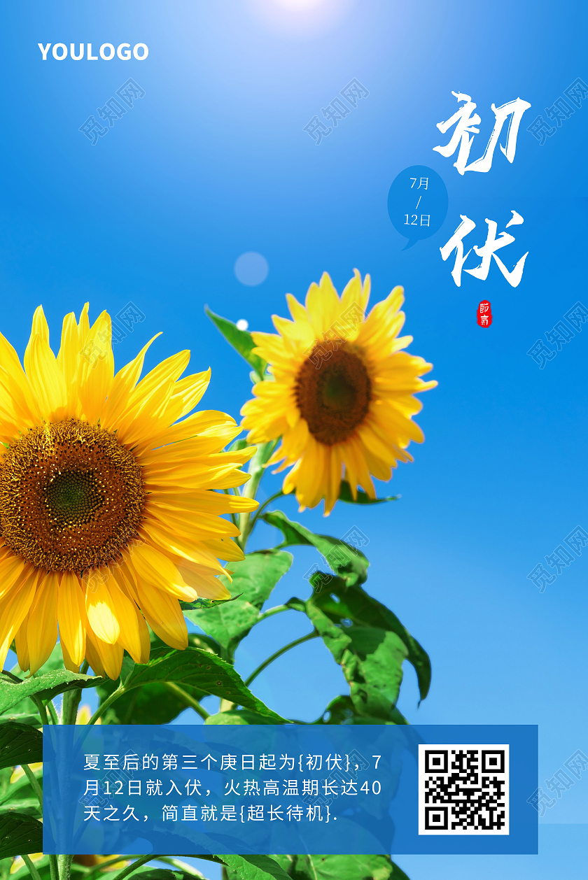 简约清新初伏海报三伏天初伏头伏