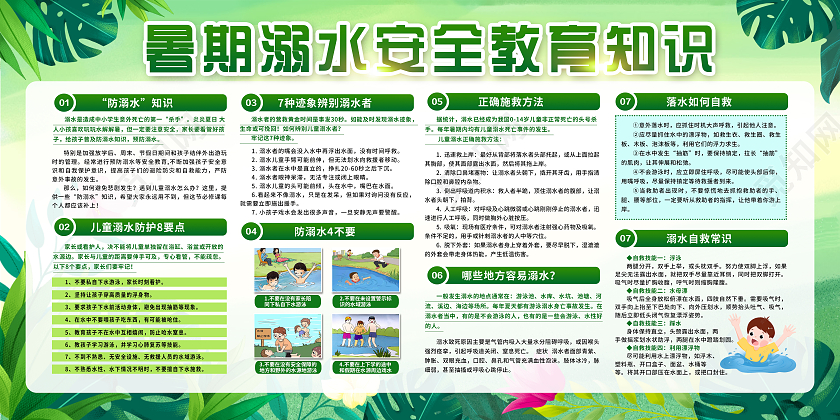 绿色简约夏季防溺水宣传栏