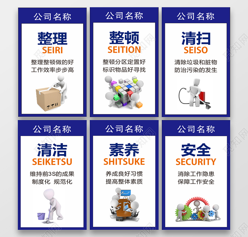 6S公司管理6S企业管理蓝色整理整顿清扫清洁素养安全车间6S管理