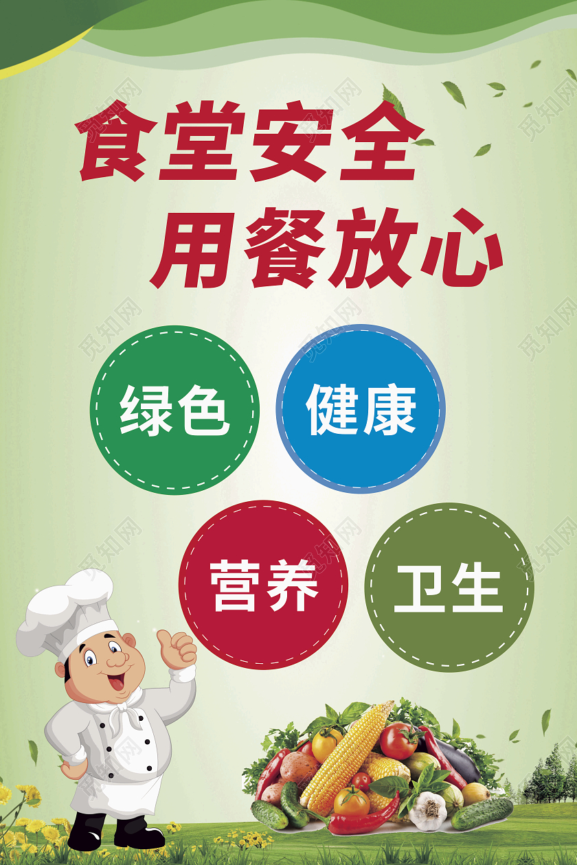 绿色简约食堂安全用餐放心宣传海报食堂食品安全