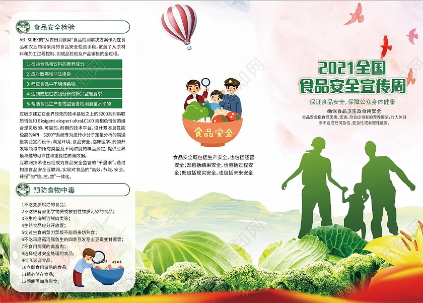 绿色清新卡通食品安全法三折页全国食品安全宣传周三折页