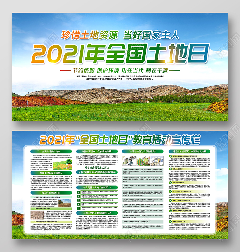 绿色简约全国土地日宣传栏