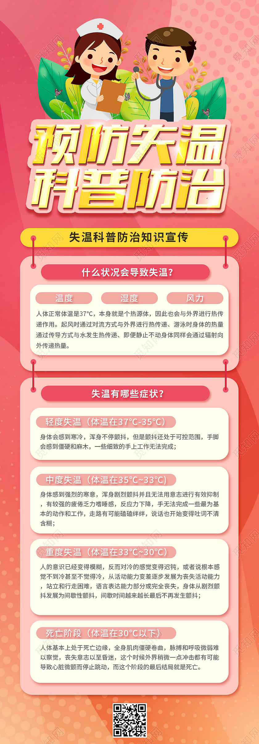 粉色预防失温科普防治生命健康科普手机海报手机长图
