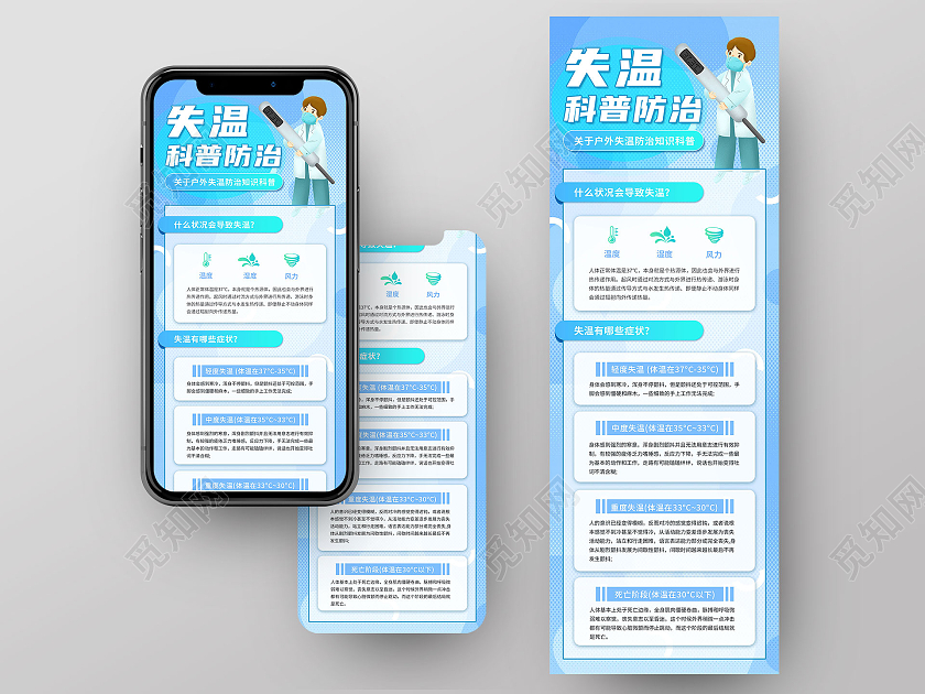 蓝色清新失温科普防治预防失温健康科普手机海报手机长图