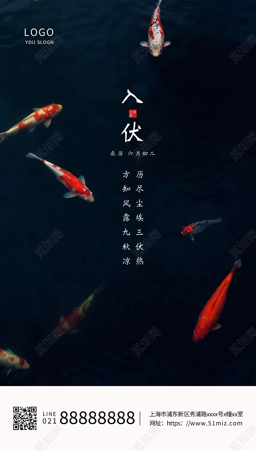黑色实拍锦鲤大气三伏天入伏海报ui三伏天入伏ui三伏天入伏ui手机海报