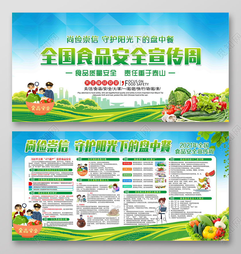 蓝色尚俭崇信守护阳光下的盘中餐全国食品安全宣传周展板全国食品安全宣传周宣传栏