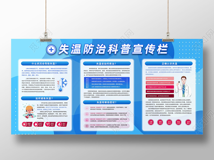 蓝色渐变失温防治科普预防失温健康科普展板失温科普