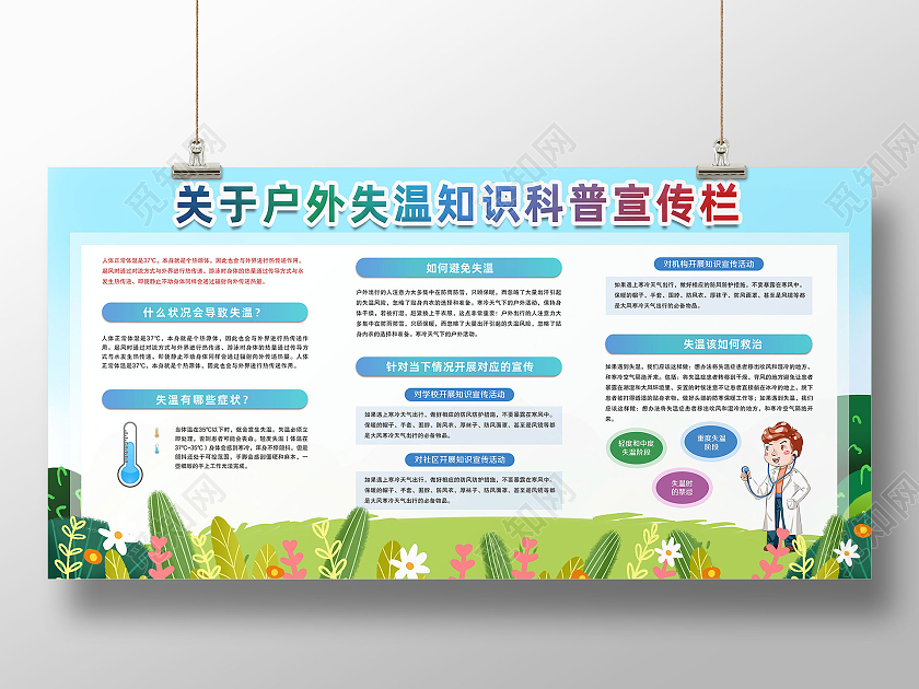绿色卡通关于户外失温知识科普宣传栏健康知识展板失温科普