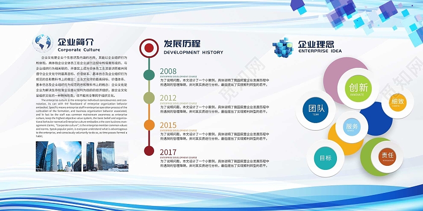 蓝色简约企业文化展板公司介绍展板