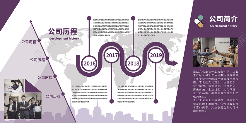 紫色大气公司介绍展板历程文化墙