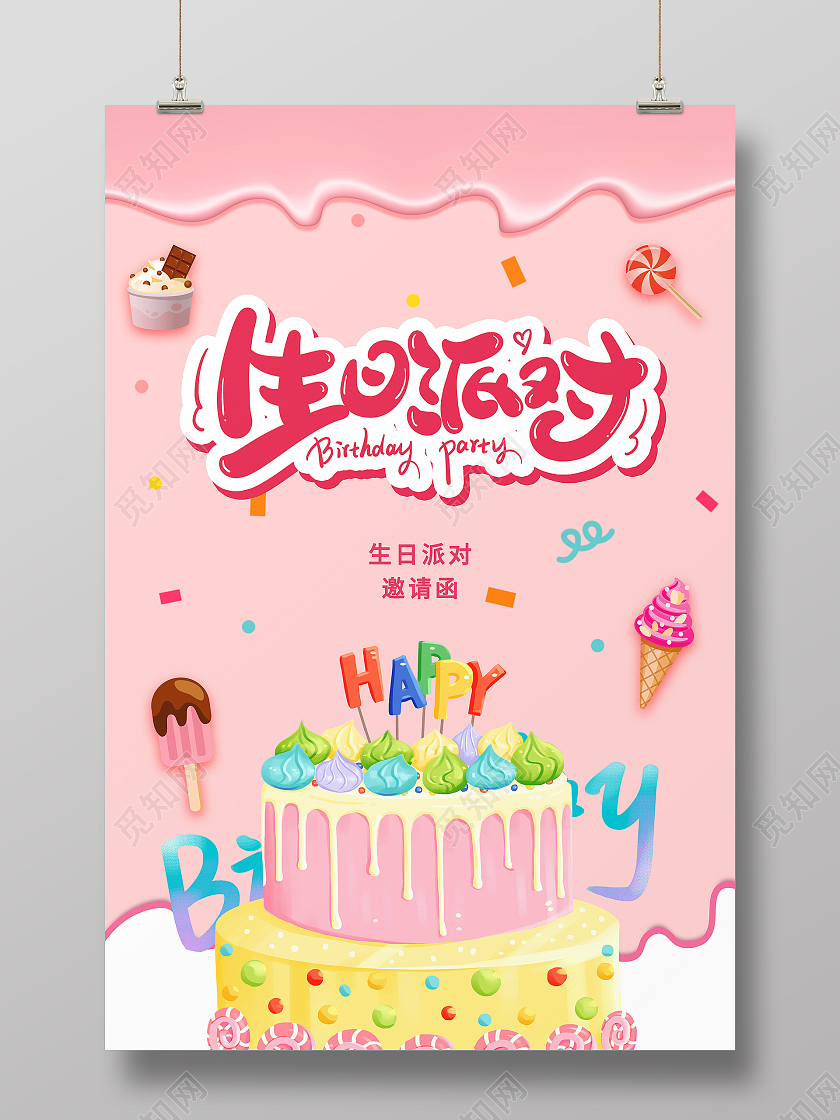 生日派对生日邀请函生日快乐海报
