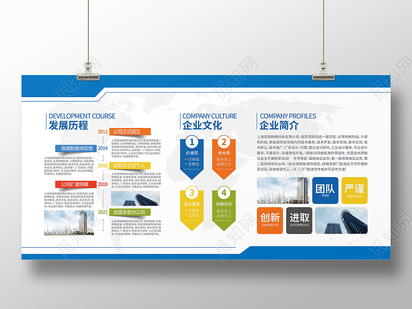 蓝色简约企业简介展板公司介绍