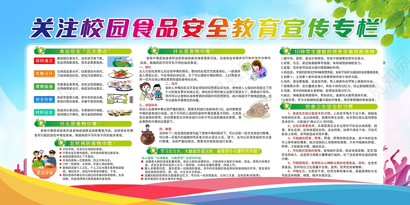 蓝色风格手牵手维护食品安全心连心构筑和谐校园宣传展板校园食品安全宣传栏