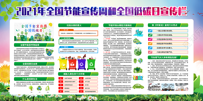 水彩风格节能宣传周全国节能宣传周宣传栏