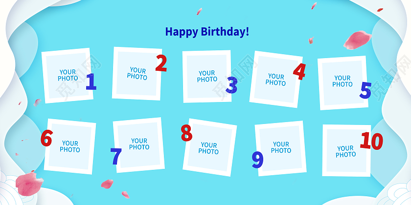 蓝色清新生日展板生日墙