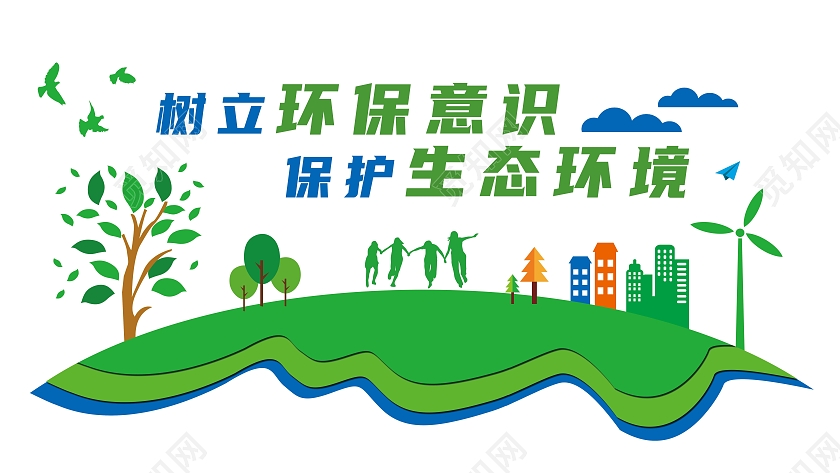 绿色卡通树立环保意识保护生态环境文化墙设计模板保护环境爱护环境文化墙