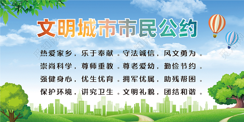 蓝色简约风文明城市市民公约展板文明城市公约