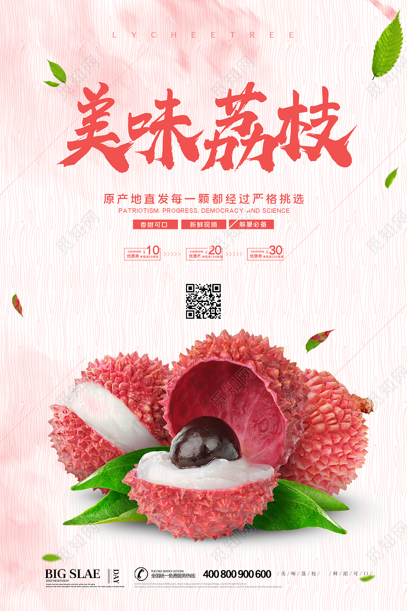 小清新简约大气美味荔枝上市啦水果促销宣传海报设计