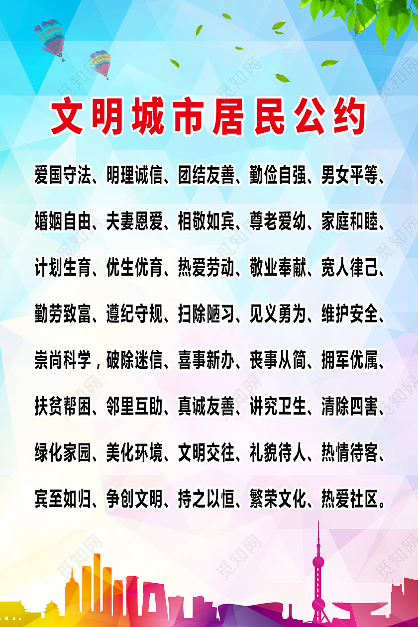 蓝色简约大气文明城市公约活动海报